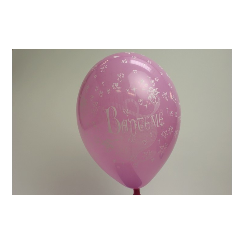 ballon imprimé baptemediam. 28 cm (x 8) rose et blanc