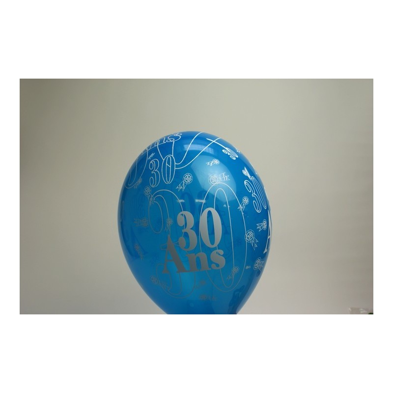 déco : ballons 30cm imprimés 30 ans (les 8) turquoise